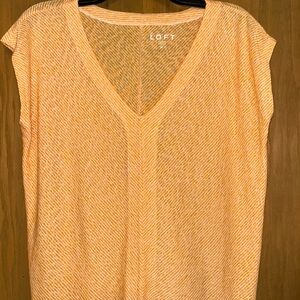 LOFT V Neck Dolman Tee Cap Sleeve Orange White Stripe Medium
